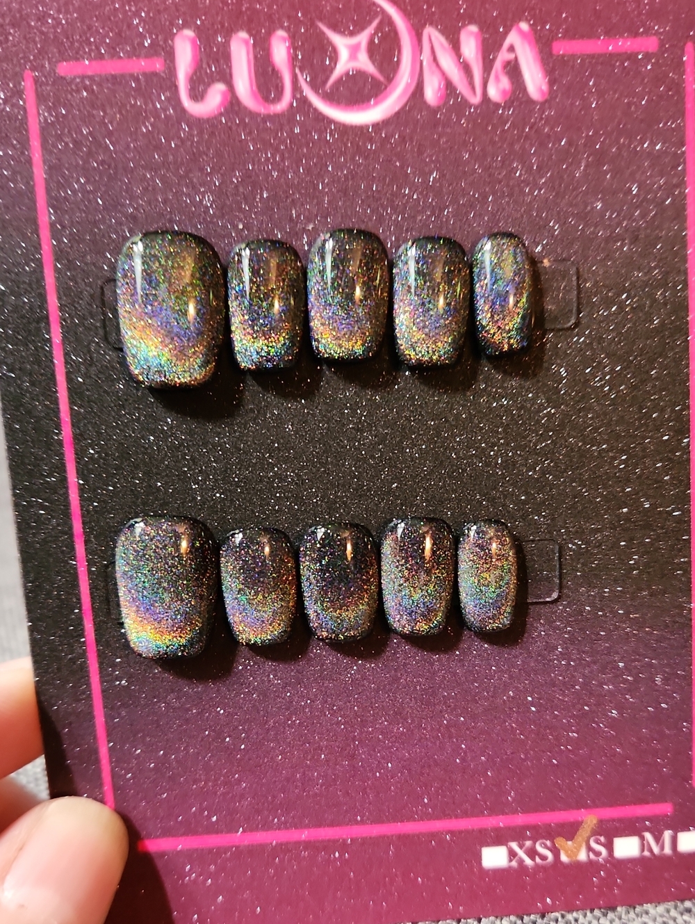 Black Rainbow Effect Press On Nails. Size Small